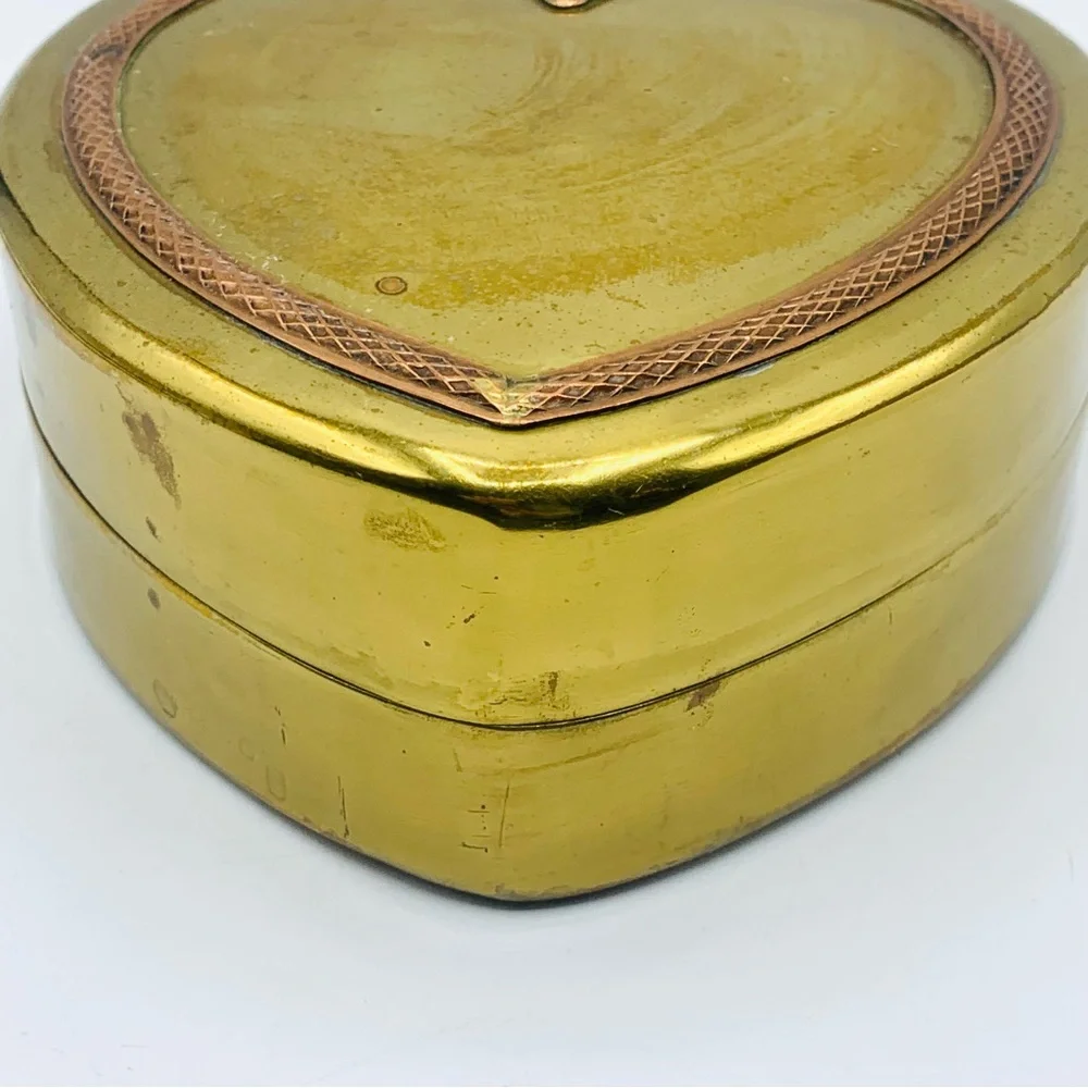 Vintage Brass & Copper Heart Trinket Box Jewelry Box Made in Hong Kong